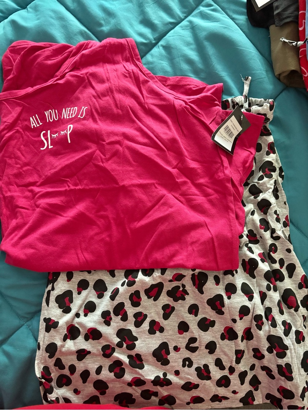 Avenue Red Pajama Top with Leopard Print Gray/Black/Red Bottoms